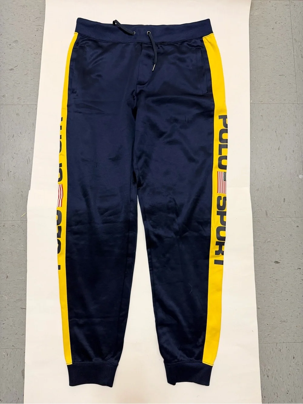 Ralph Lauren Navy Joggers with Yellow Side Panels